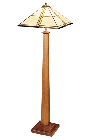 Stickley square base floor lamp with art glass shade