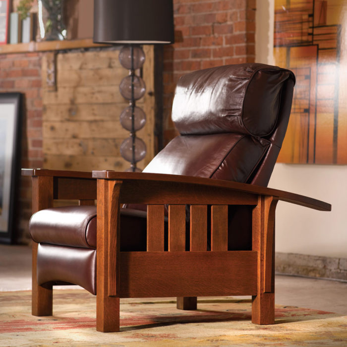 Wood Arm Leather Recliner