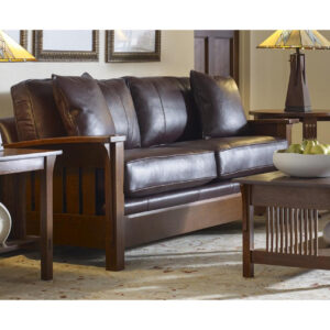 Wood Arm Leather Sofa
