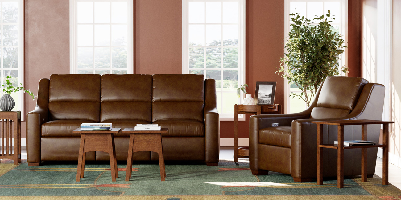 leather Sofa, chair, and tables