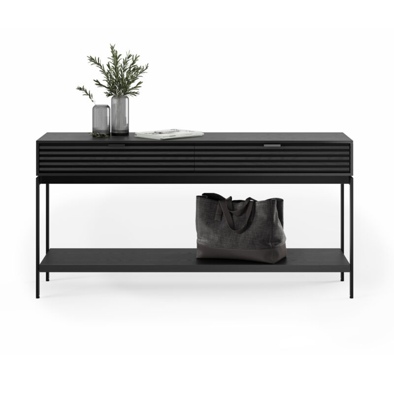 black console table with shelf