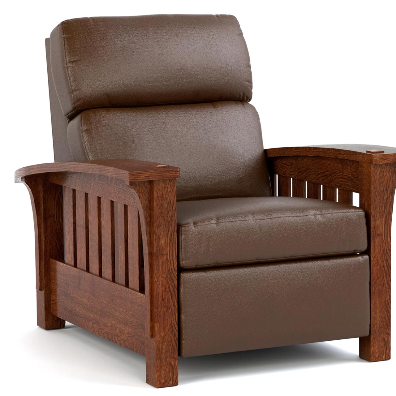 Stickley Bow Arm Morris Recliner in leather with oak frame